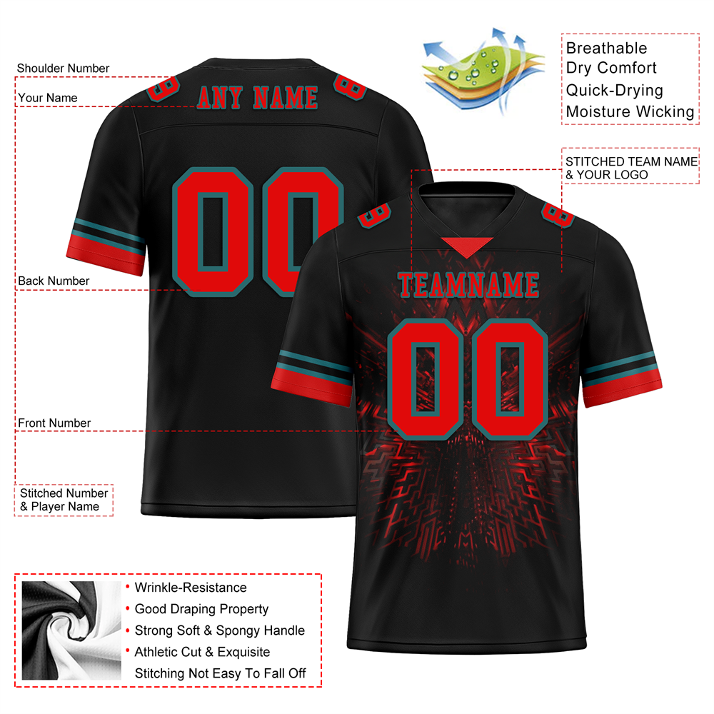 Custom Black 3D Pattern Red Personalized Authentic Football Jersey FBJ02-bc0faf0