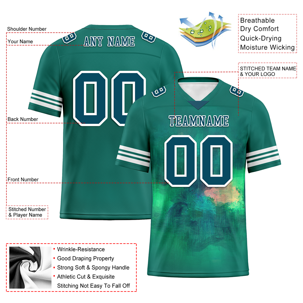 Custom Green Tie Dye Aqua Personalized Authentic Football Jersey FBJ02-bc0fa79