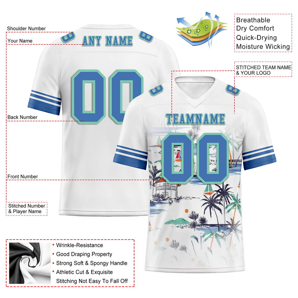 Custom White Tie Dye Aqua Personalized Authentic Football Jersey FBJ02-bc0fa8f