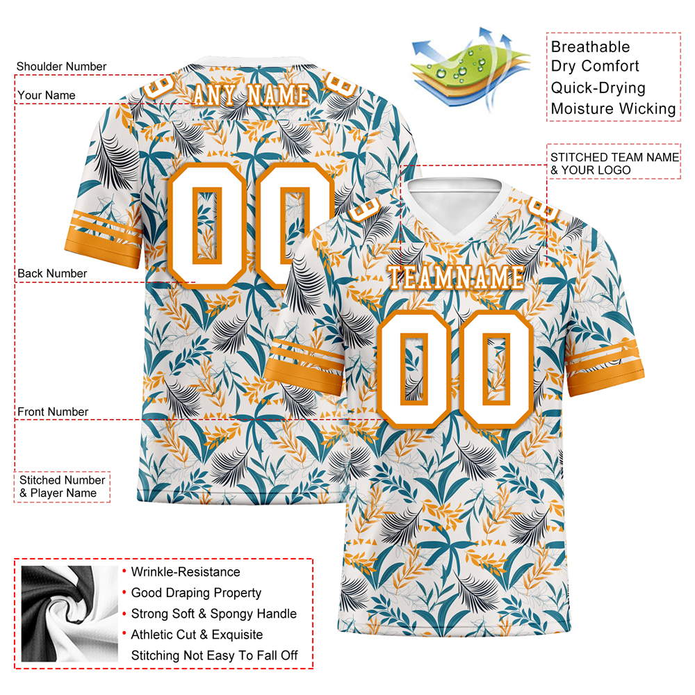 Custom Orange Aqua Hawaii White Personalized Authentic Football Jersey FBJ02-bc0fa9a