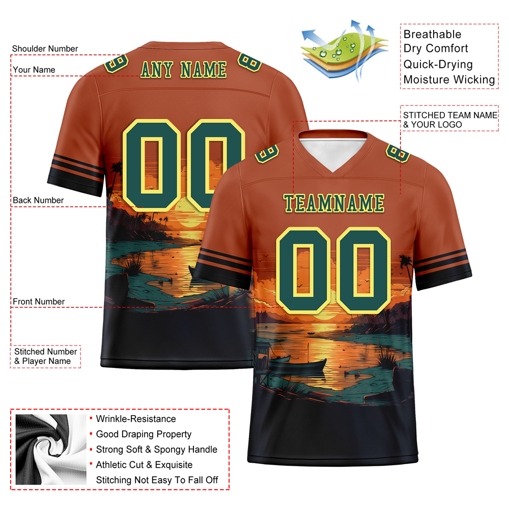 Custom Orange Hawaii Aqua Personalized Authentic Football Jersey FBJ02-bc0fa9f