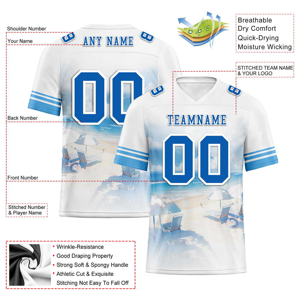 Custom White Hawaii Blue Personalized Authentic Football Jersey FBJ02-bc0fa98