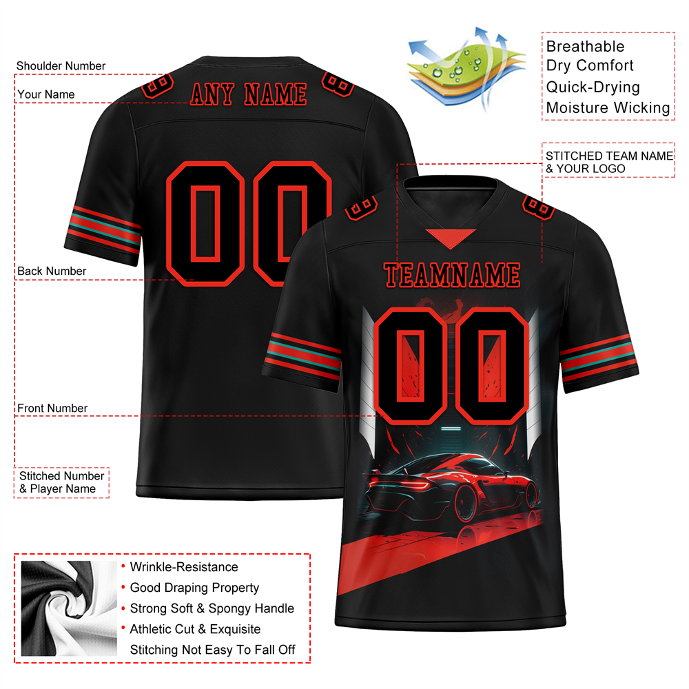 Custom Black Red Drift Fashion Black Personalized Authentic Football Jersey FBJ02-bc0fb0d