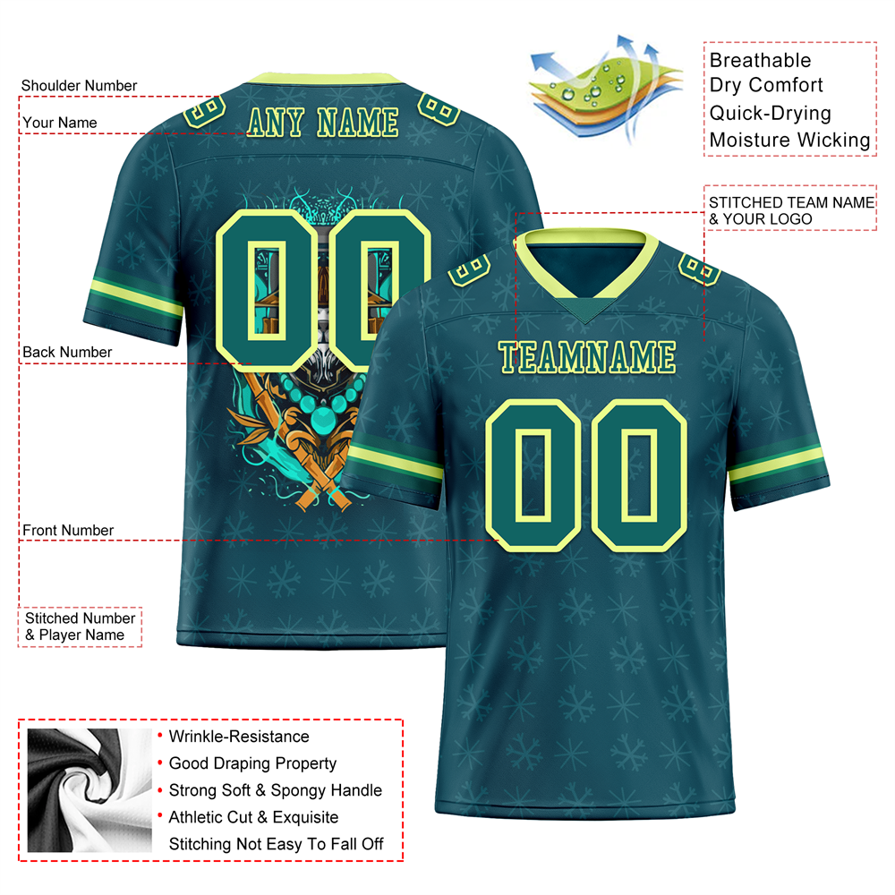 Custom Green Skull Fashion Aqua Personalized Authentic Football Jersey FBJ02-bc0fbb7