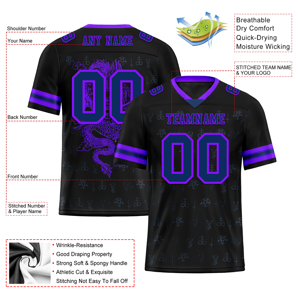Custom Black Skull Fashion Purple Personalized Authentic Football Jersey FBJ02-bc0fbc0