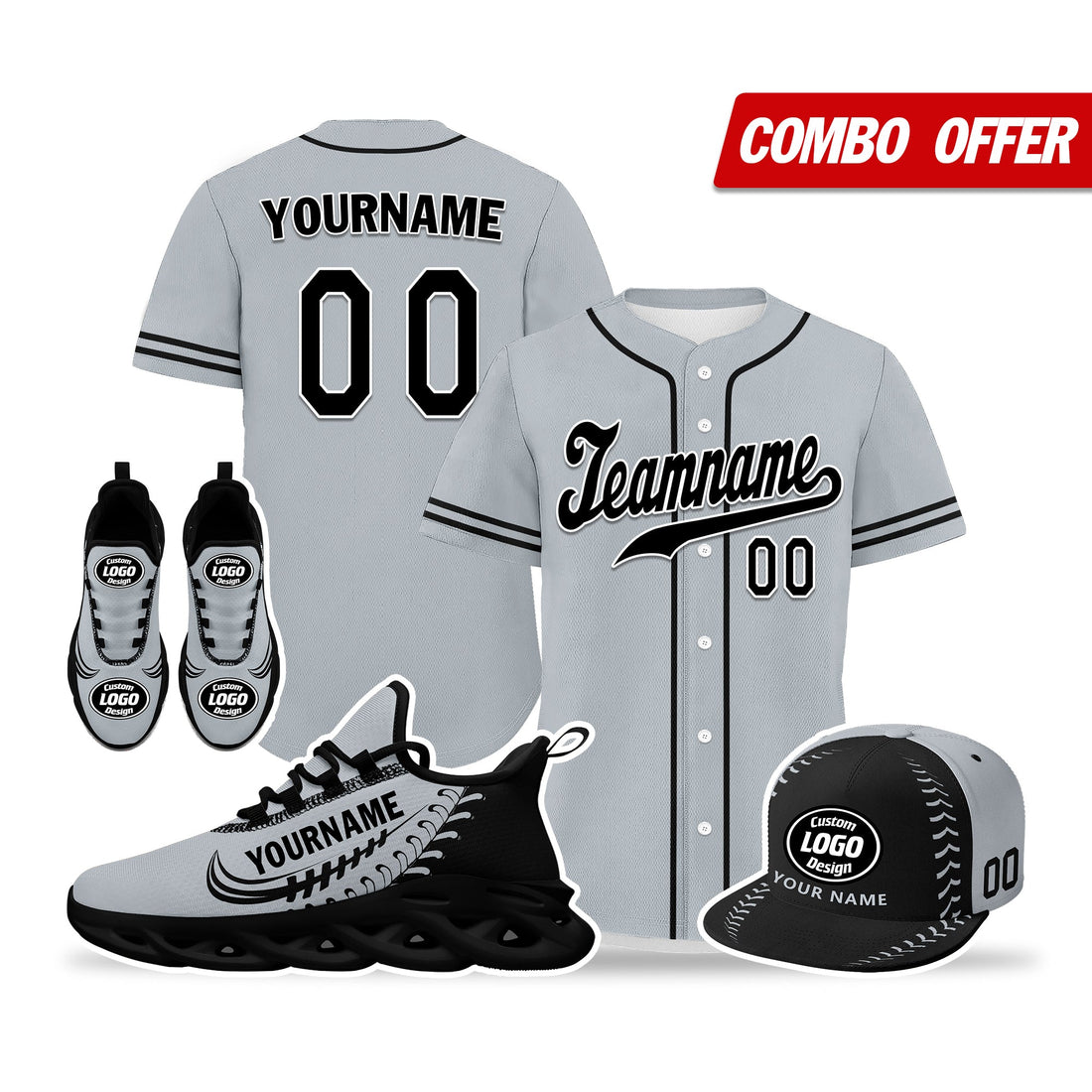 Custom Grey Jersey MaxSoul Shoes and Hat Combo Offer Personalized ZH-bd0b00e0-d