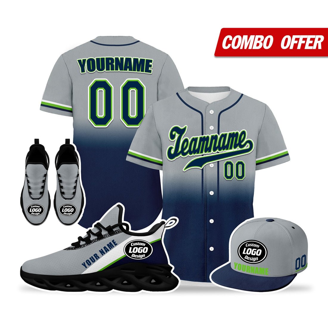 Custom Grey Blue Jersey MaxSoul Shoes and Hat Combo Offer Personalized ZH-bd0b007e-ac