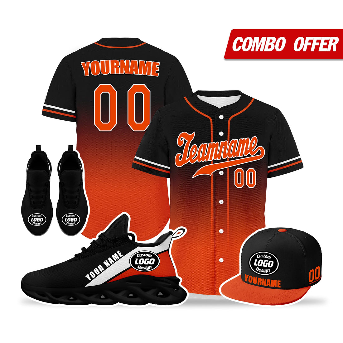 Custom Black Orange Jersey MaxSoul Shoes and Hat Combo Offer Personalized ZH-bd0b007e-a