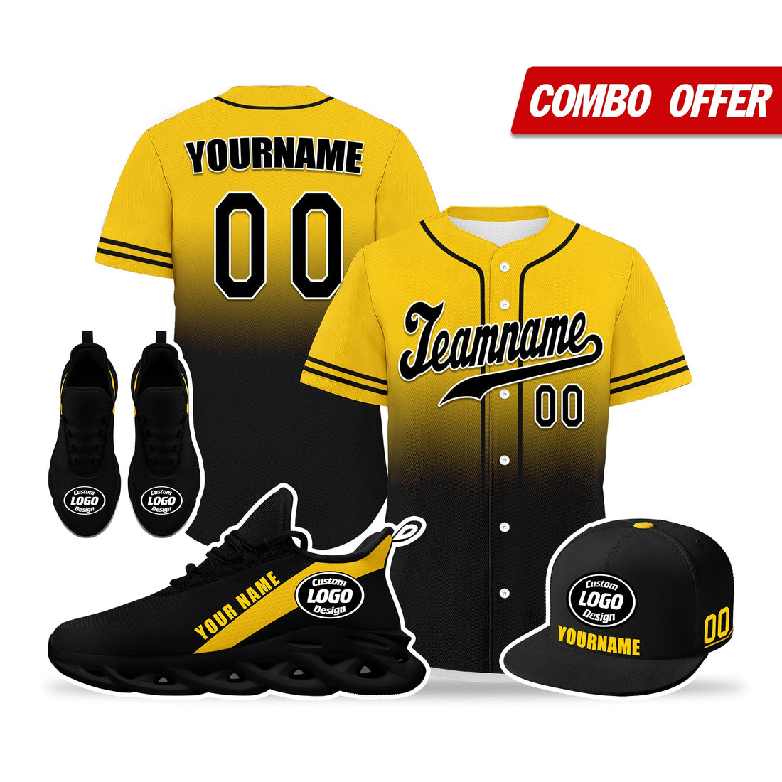 Custom Yellow Black Jersey MaxSoul Shoes and Hat Combo Offer Personalized ZH-bd0b007e-c