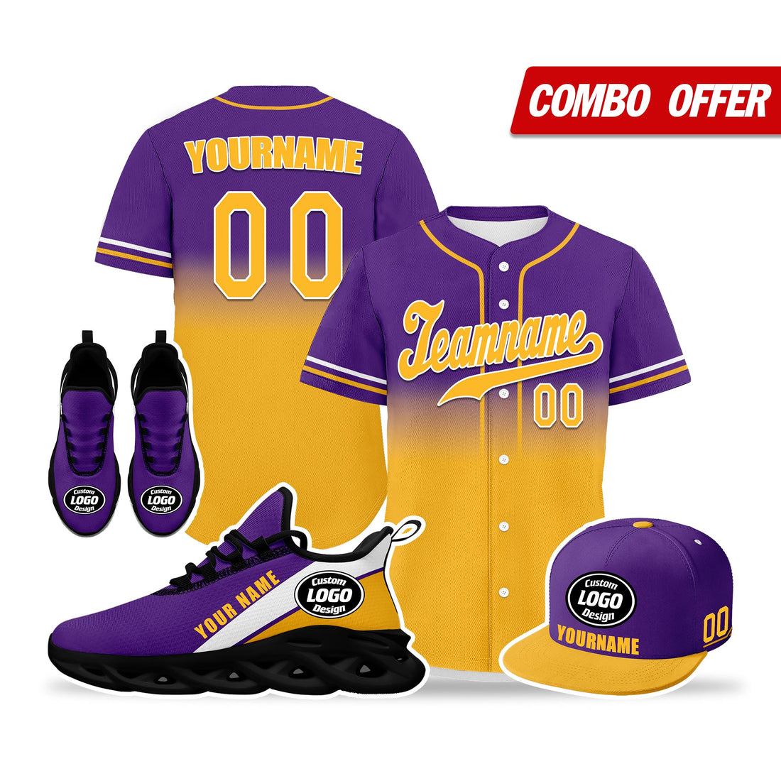 Custom Purple Yellow Jersey MaxSoul Shoes and Hat Combo Offer Personalized ZH-bd0b007e-8