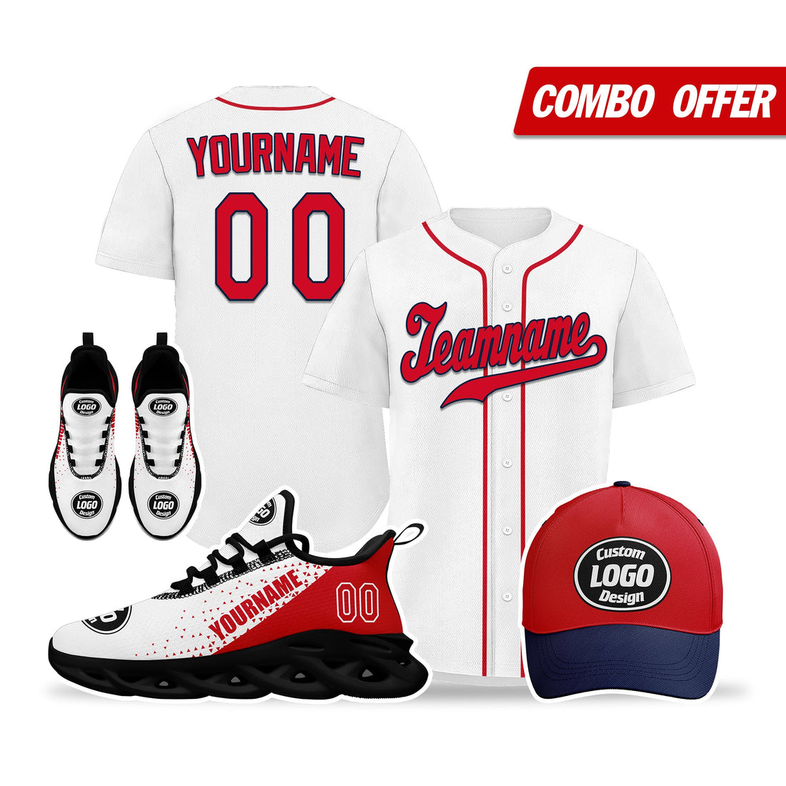 Custom White Red Jersey MaxSoul Shoes and Hat Combo Offer Personalized ZH-D0b008e-b