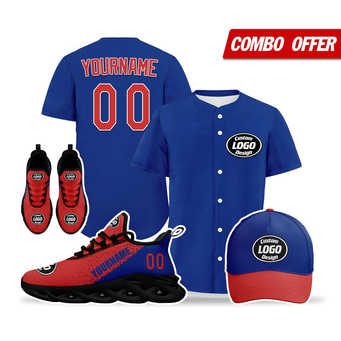 Custom Blue Red Jersey MaxSoul Shoes and Hat Combo Offer Personalized ZH-D0b008f-b