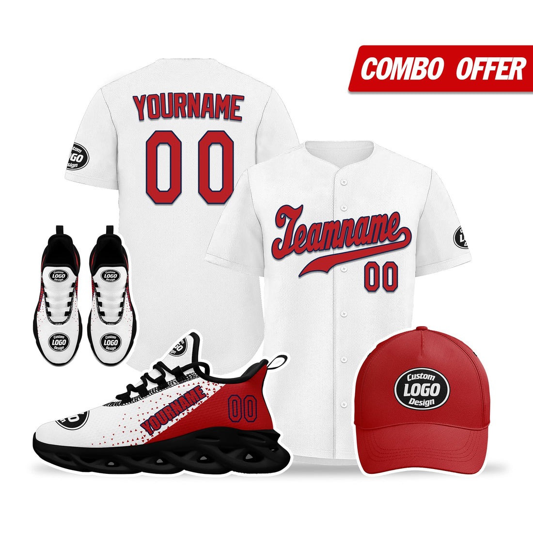 Custom White Red Jersey MaxSoul Shoes and Hat Combo Offer Personalized ZH-D0b0088-a