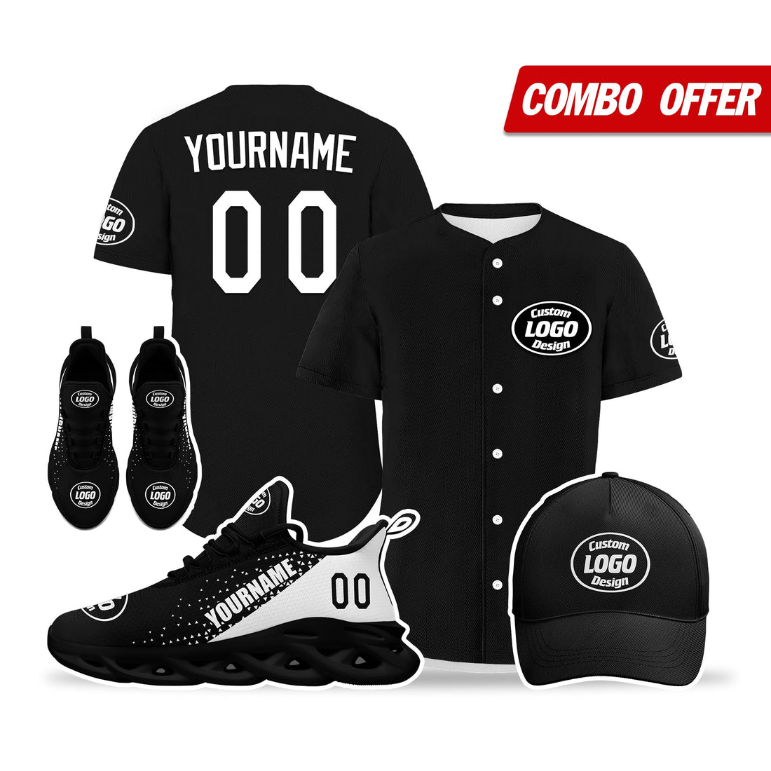 Custom Black White Jersey MaxSoul Shoes and Hat Combo Offer Personalized ZH-D0b0089-b