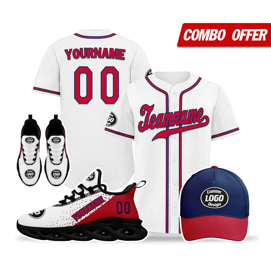 Custom White Red Jersey MaxSoul Shoes and Hat Combo Offer Personalized ZH-D0b009a-a