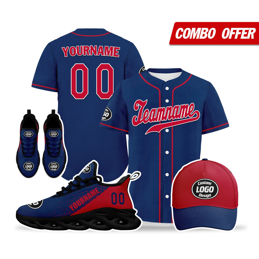Custom Blue Red Jersey MaxSoul Shoes and Hat Combo Offer Personalized ZH-D0b009a-b