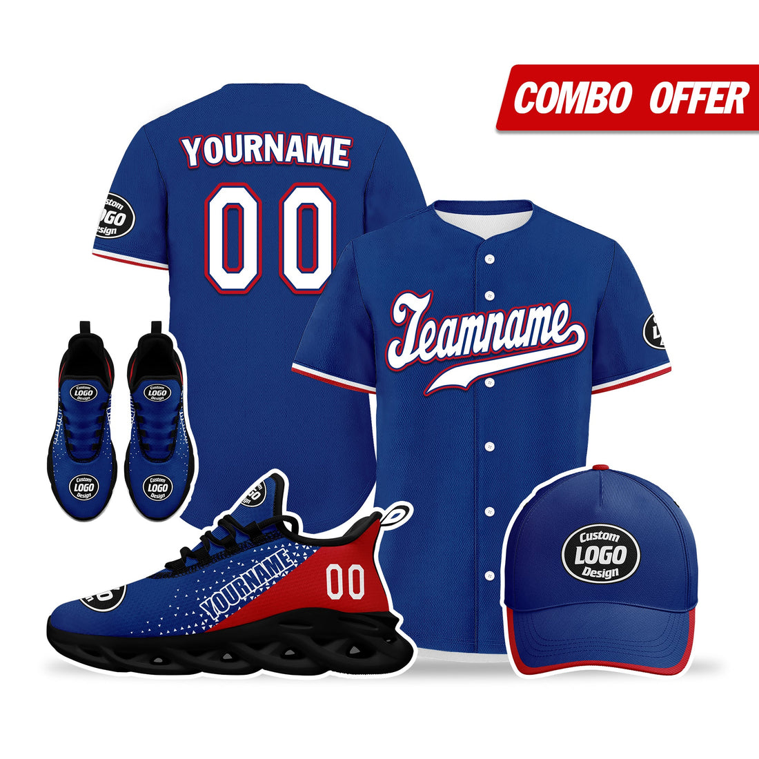 Custom Blue Red Jersey MaxSoul Shoes and Hat Combo Offer Personalized ZH-D0b009b-b