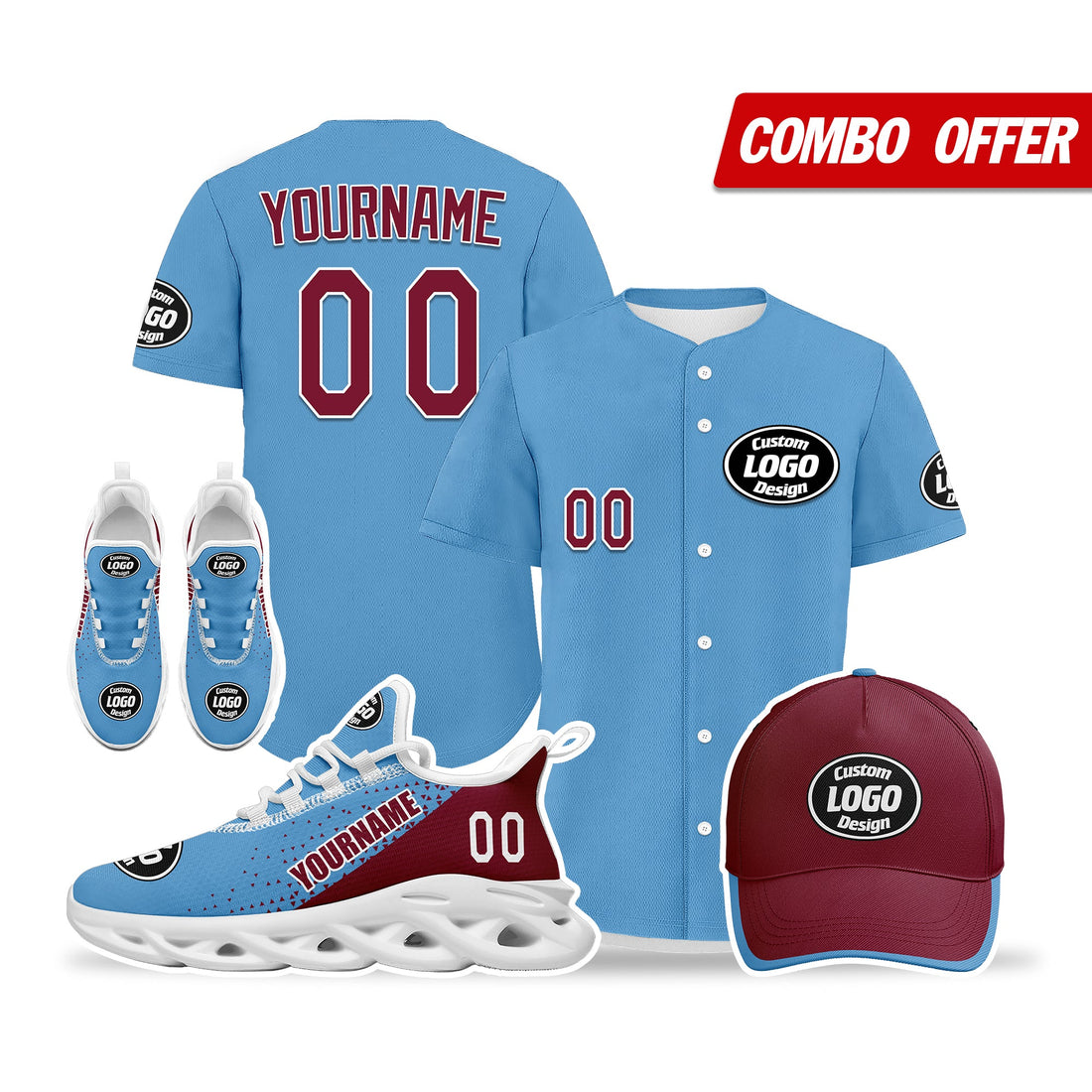 Custom Blue Red Jersey MaxSoul Shoes and Hat Combo Offer Personalized ZH-D0b009c-b