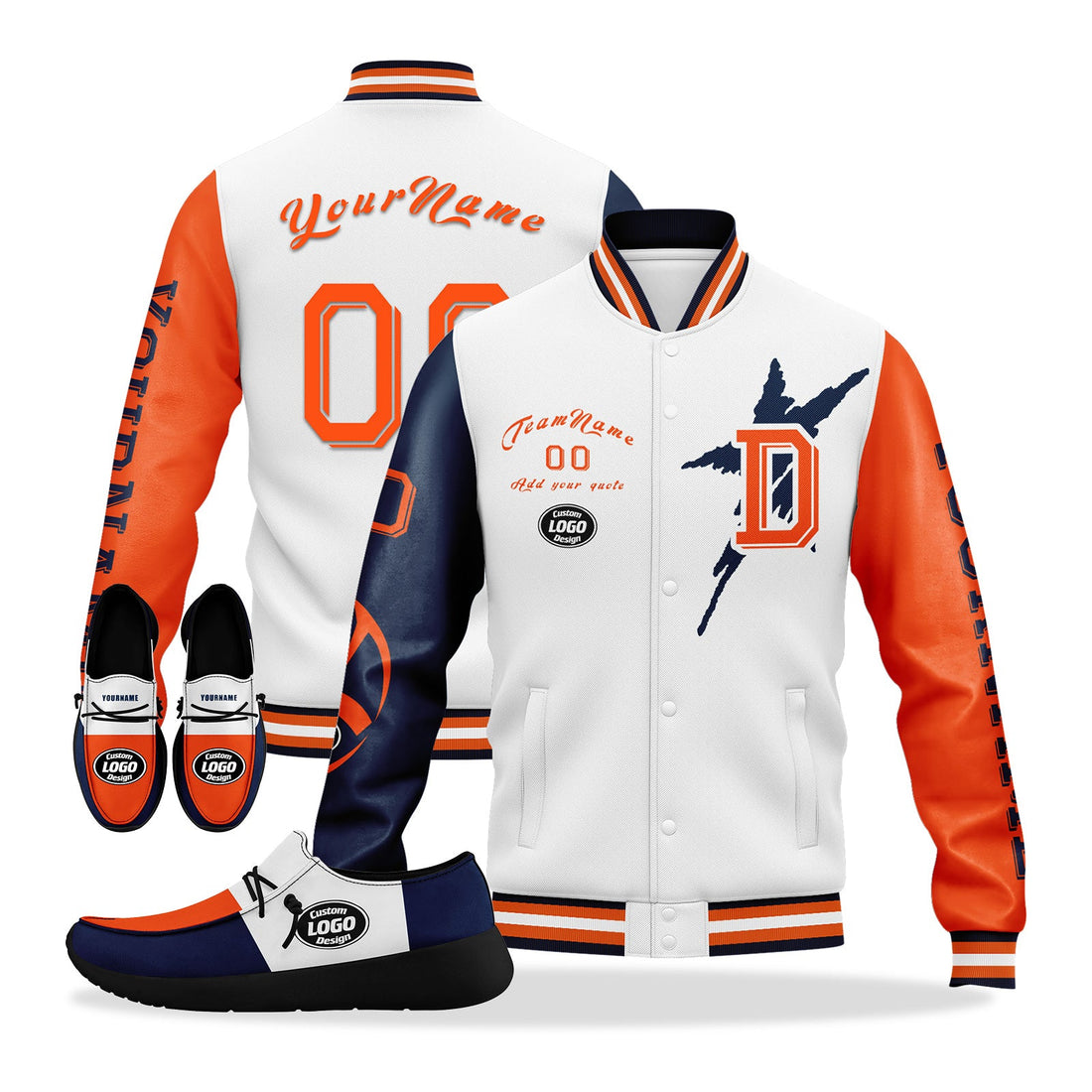 Gift Ideas,Custom White Orange Blue Denver Jacket and Sports Shoes Combo Offer Personalized Combo ZH-D020294-10