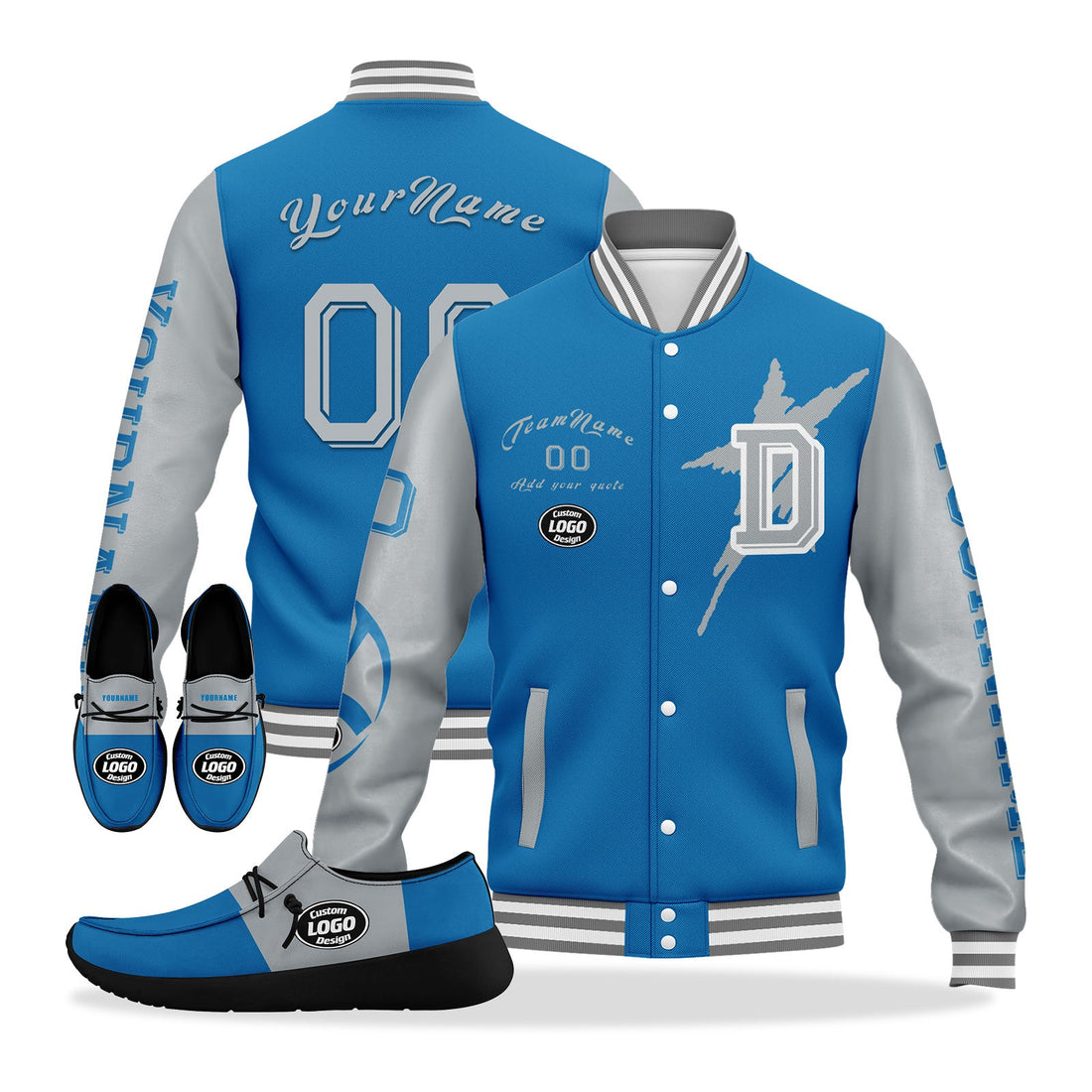 Custom Blue Gray Detroit Jacket and Sports Shoes Combo Offer Personalized Combo ZH-D020294-11