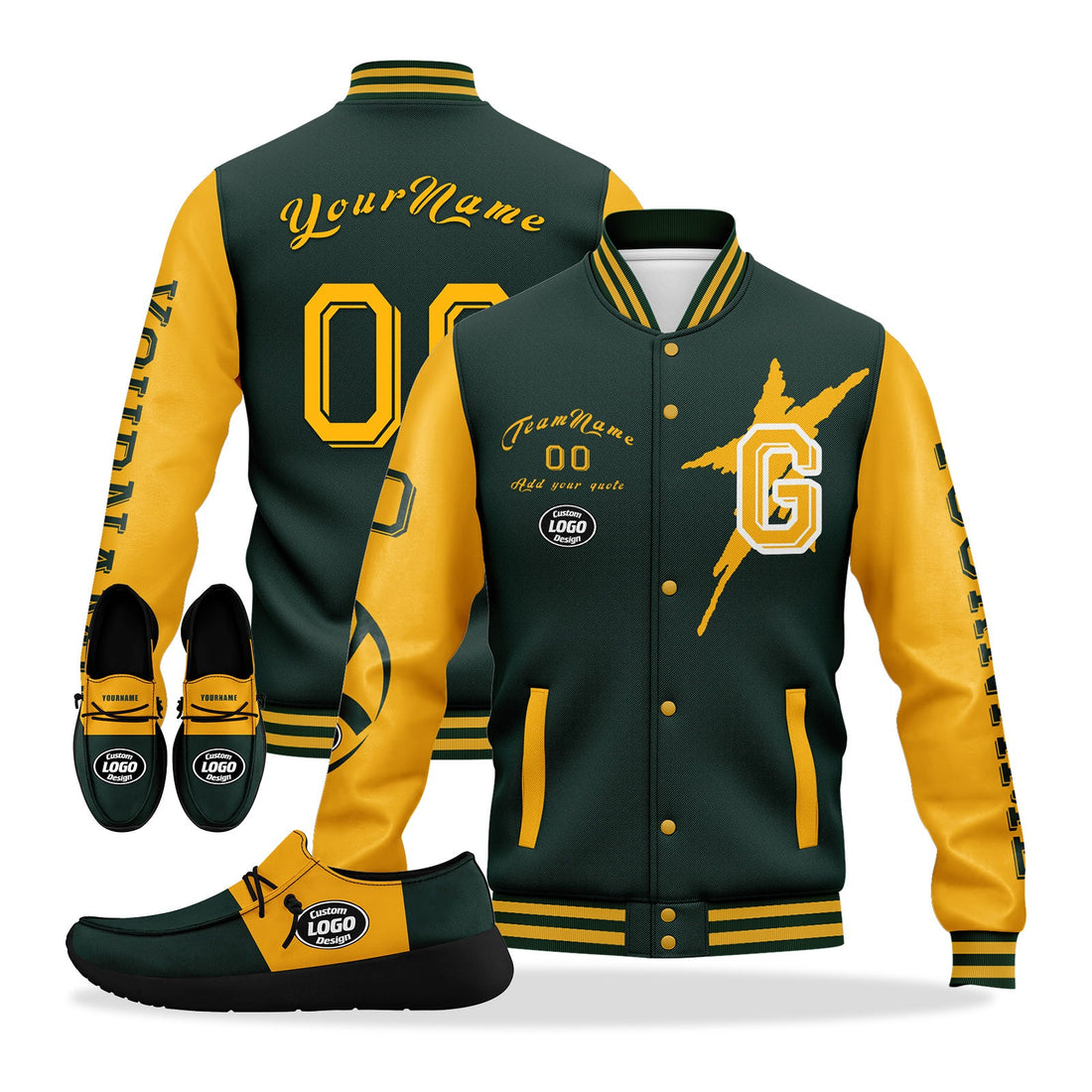 Gift Ideas,Custom Green Yellow Green Bay Jacket and Sports Shoes Combo Offer Personalized Combo ZH-D020294-13