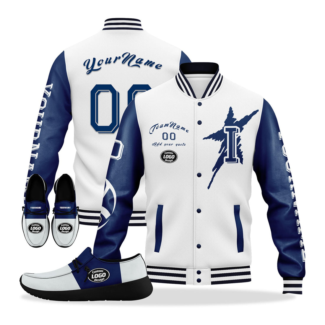 Custom White Blue Indianapolis Jacket and Sports Shoes Combo Offer Personalized Combo ZH-D020294-14