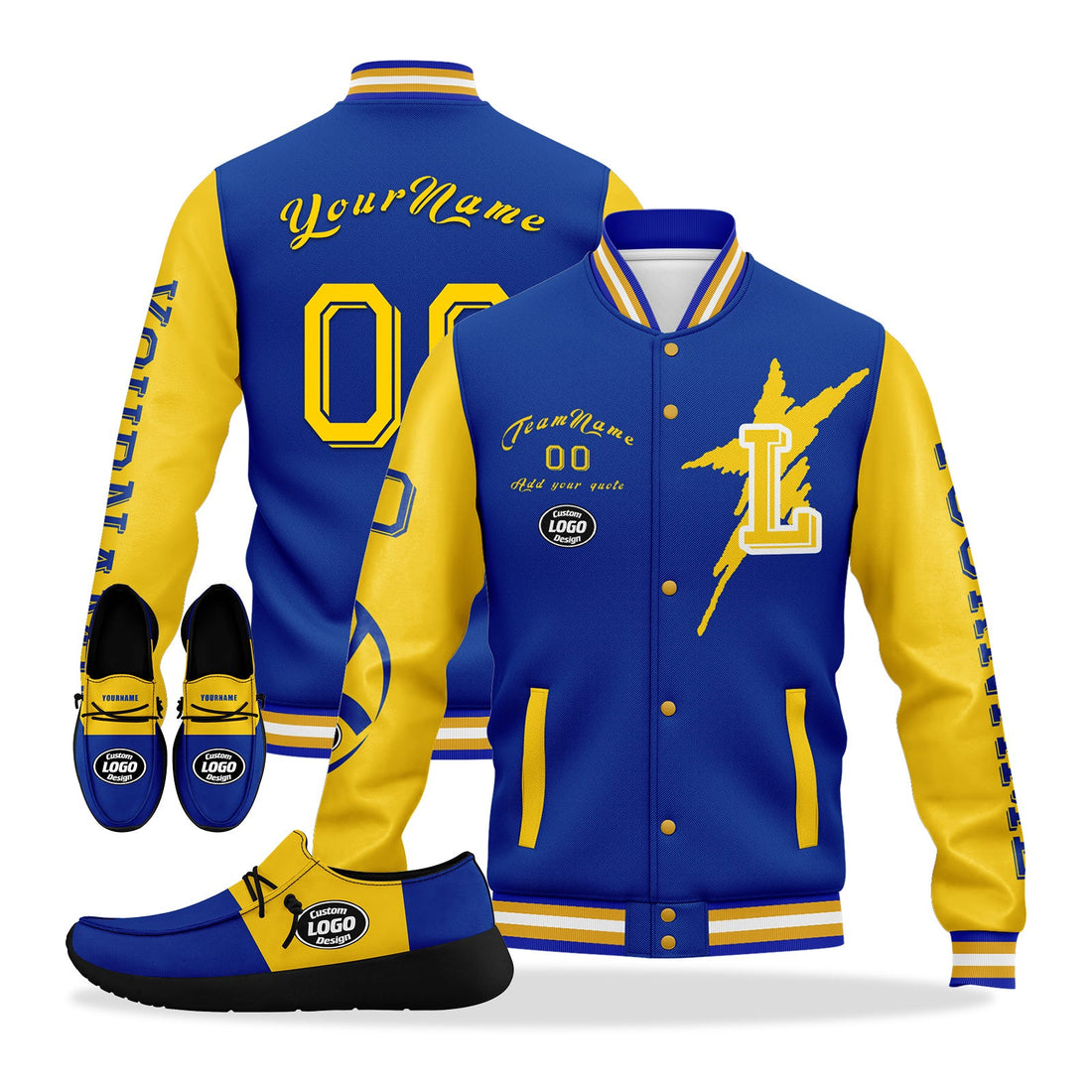 Gift Ideas,Custom Blue Yellow Los Angeles Jacket and Sports Shoes Combo Offer Personalized Combo ZH-D020294-15