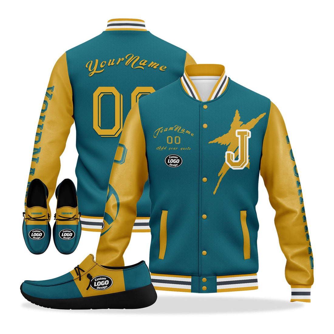 Gift Ideas,Custom Green Yellow Jacksonville Jacket and Sports Shoes Combo Offer Personalized Combo ZH-D020294-16