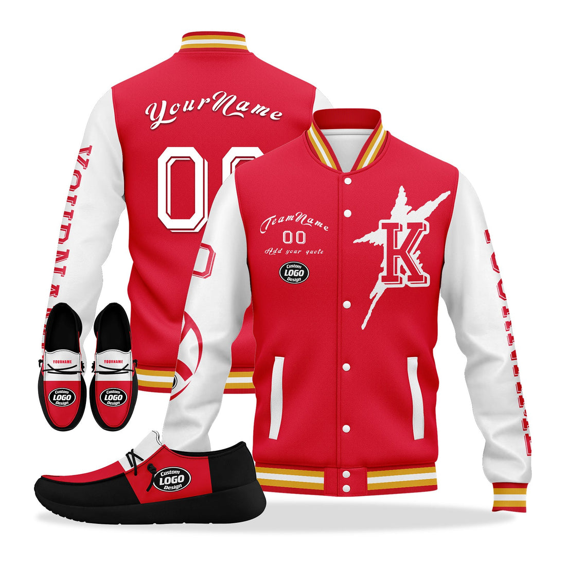 Gift Ideas,Custom Red White Black Kansas City Jacket and Sports Shoes Combo Offer Personalized Combo ZH-D020294-18