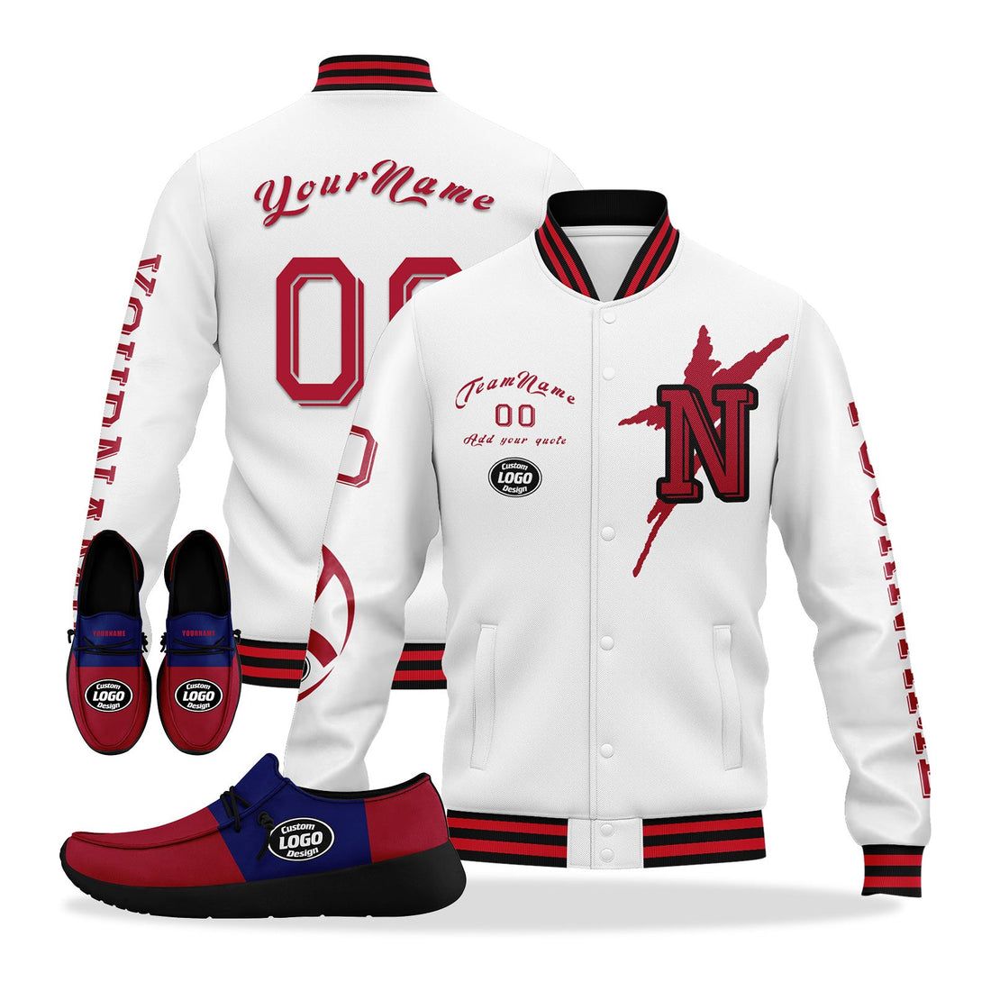 Custom White Red Blue New York Jacket and Sports Shoes Combo Offer Personalized Combo ZH-D020294-21