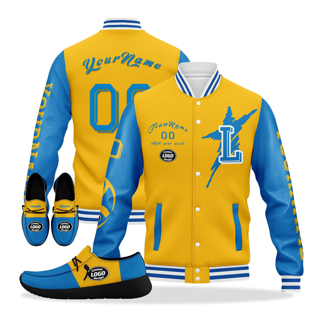 Gift Ideas,Custom Yellow Blue Los Angeles Jacket and Sports Shoes Combo Offer Personalized Combo ZH-D020294-22