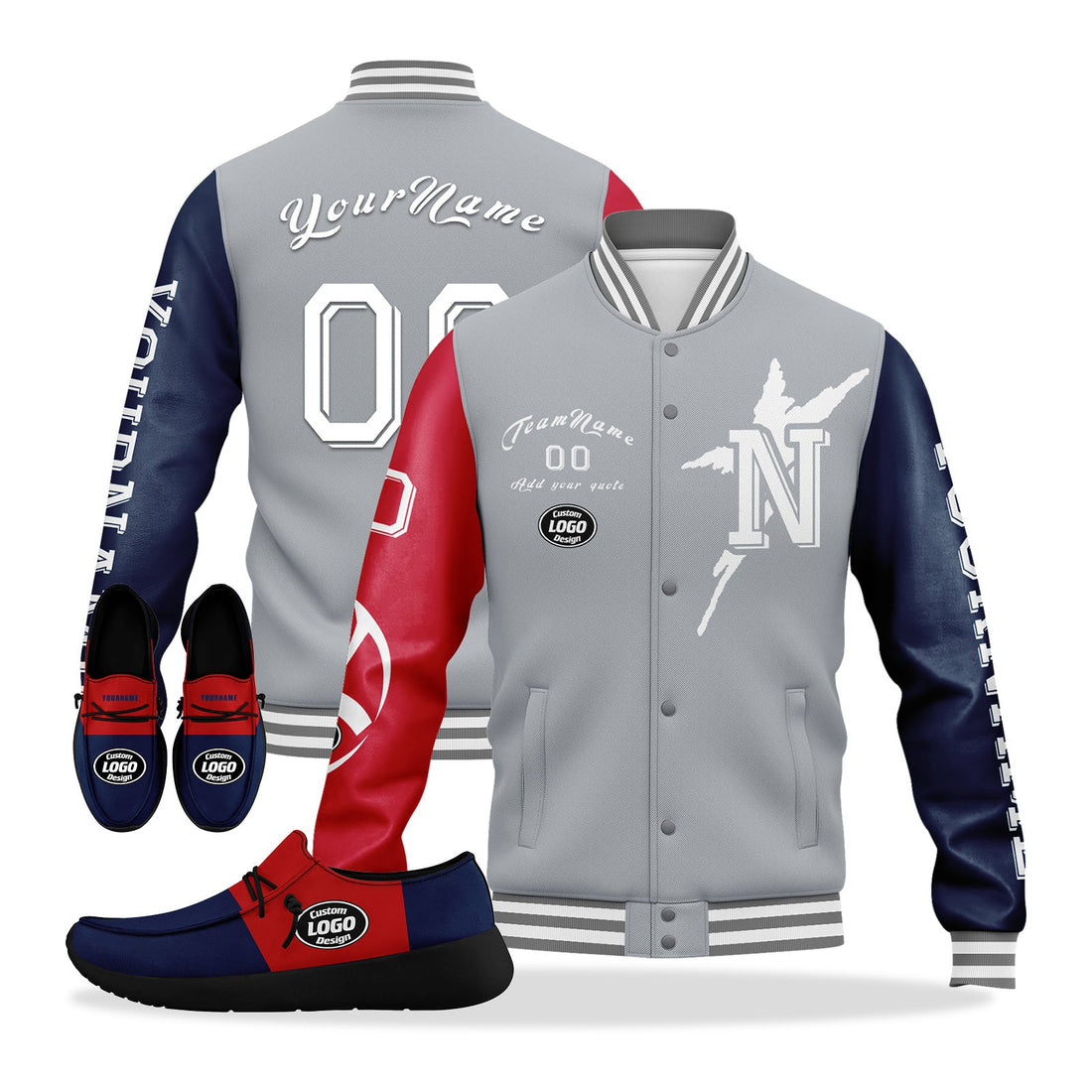 Gift Ideas,Custom Gray Red Blue New England Jacket and Sports Shoes Combo Offer Personalized Combo ZH-D020294-26