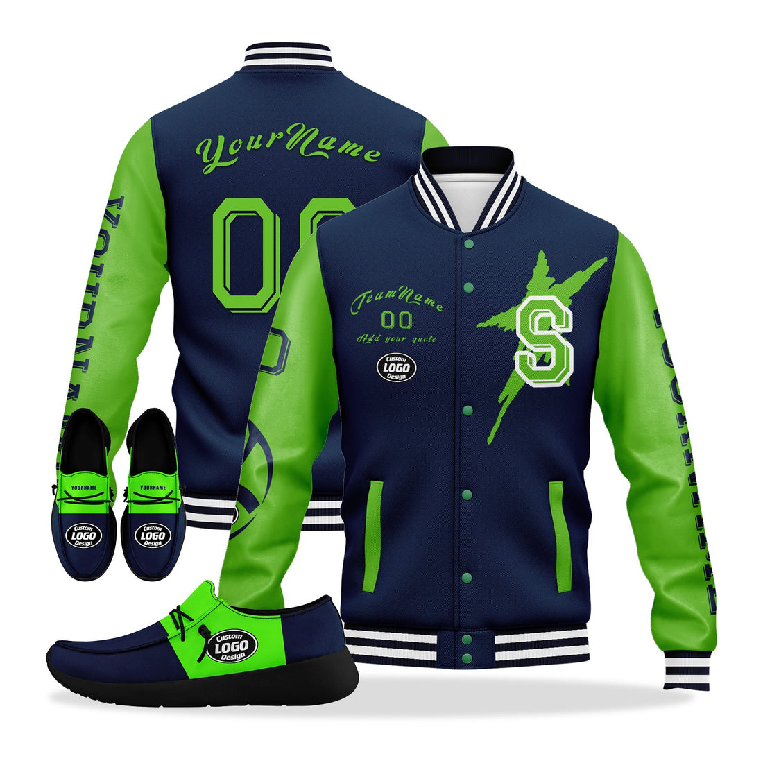 Gift Ideas,Custom Blue Green Seattle Jacket and Sports Shoes Combo Offer Personalized Combo ZH-D020294-27