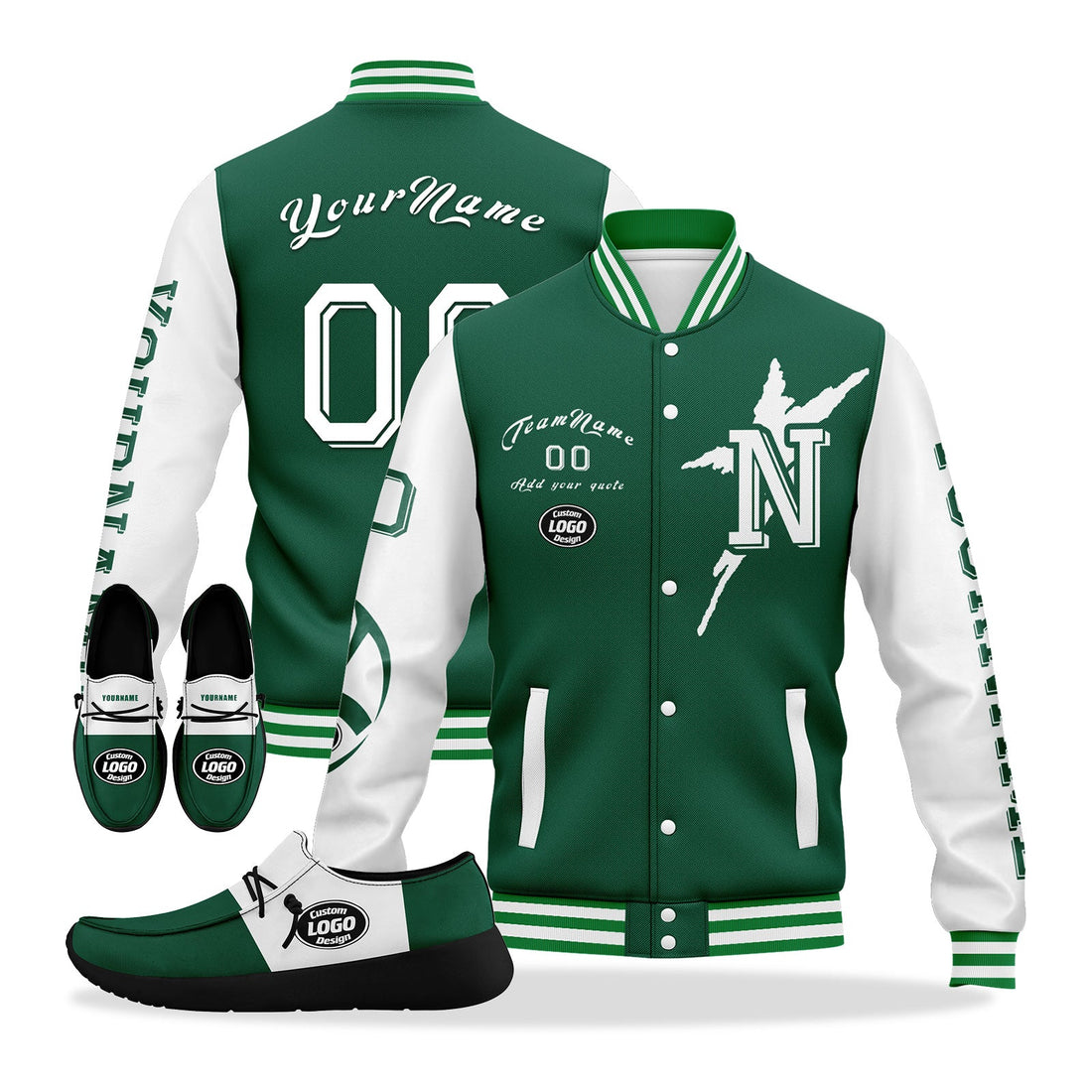 Gift Ideas,Custom Green White New York Jacket and Sports Shoes Combo Offer Personalized Combo ZH-D020294-28