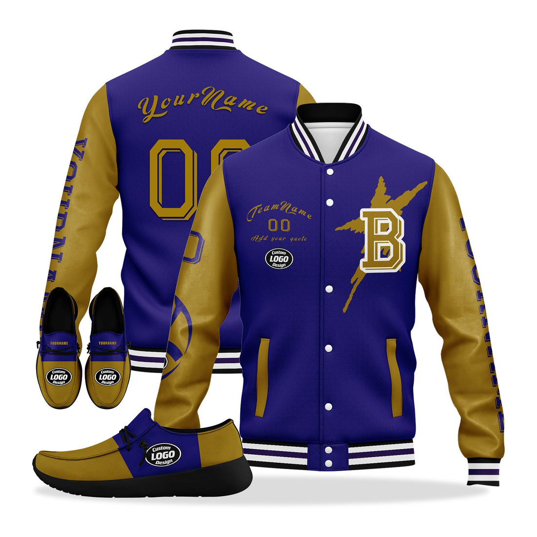 Gift Ideas,Custom Purple Yellow Baltimore Jacket and Sports Shoes Combo Offer Personalized Combo ZH-D020294-2