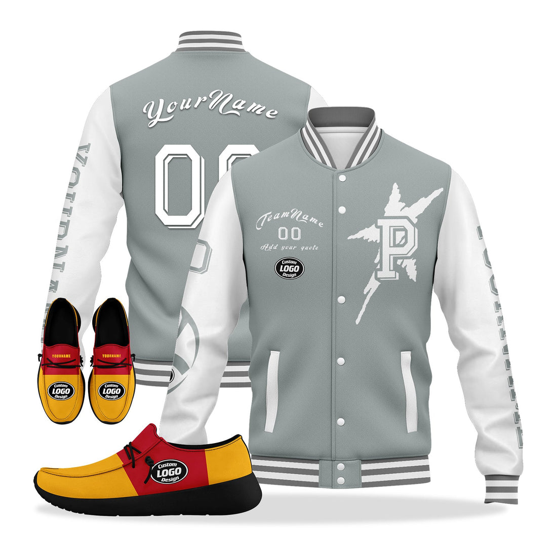 Gift Ideas,Custom Gray White Red Yellow Pittsburgh Jacket and Sports Shoes Combo Offer Personalized Combo ZH-D020294-30