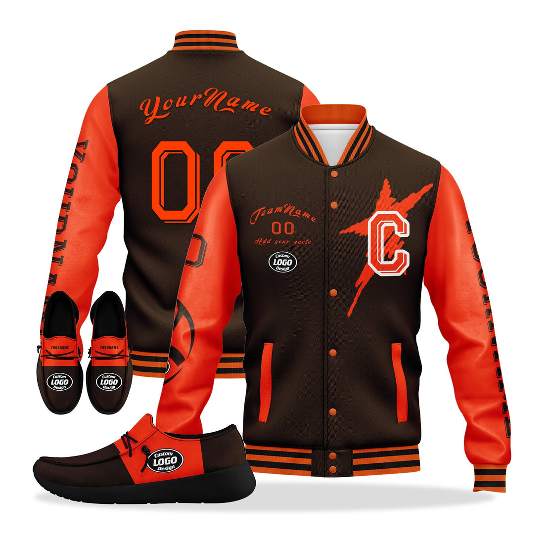 Gift Ideas,Custom Brown Orange Cleveland Jacket and Sports Shoes Combo Offer Personalized Combo ZH-D020294-8