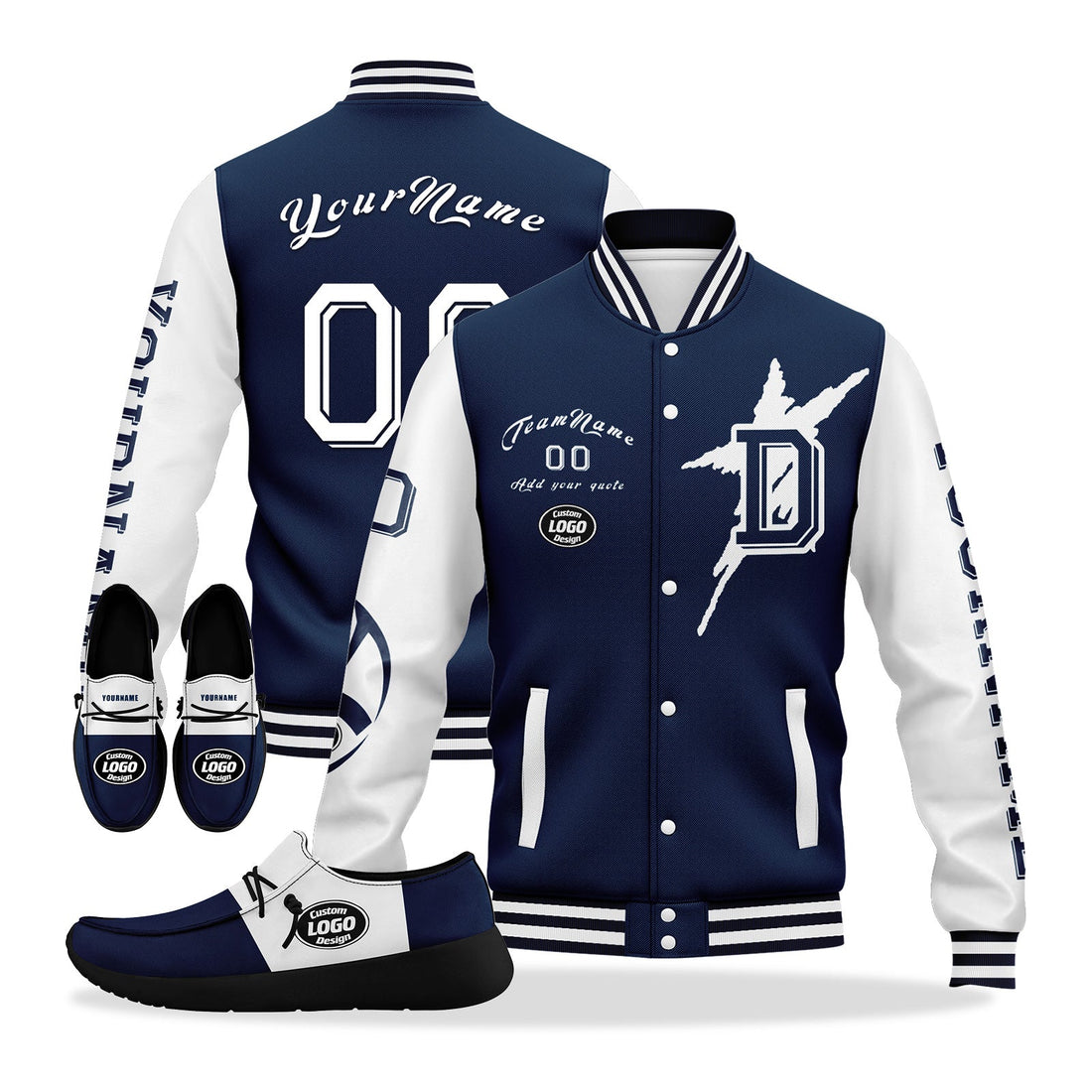 Custom Blue White Dallas Jacket and Sports Shoes Combo Offer Personalized Combo ZH-D020294-9