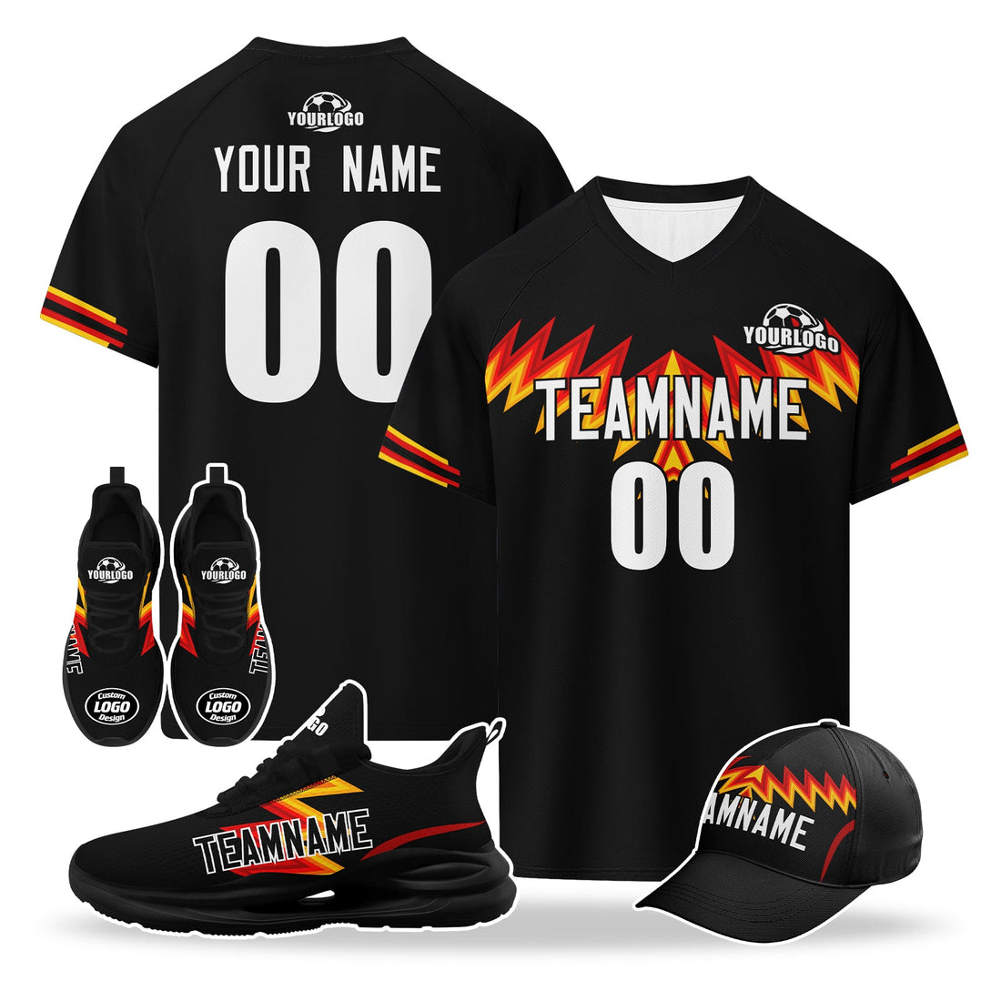 Custom Germany 2026 World Cup High Quality Soccer Stadium Version Jersey Sneakers Sports Shoes and Hat Combo Offer Personalized Team Name and Logo ZH-F007046-002