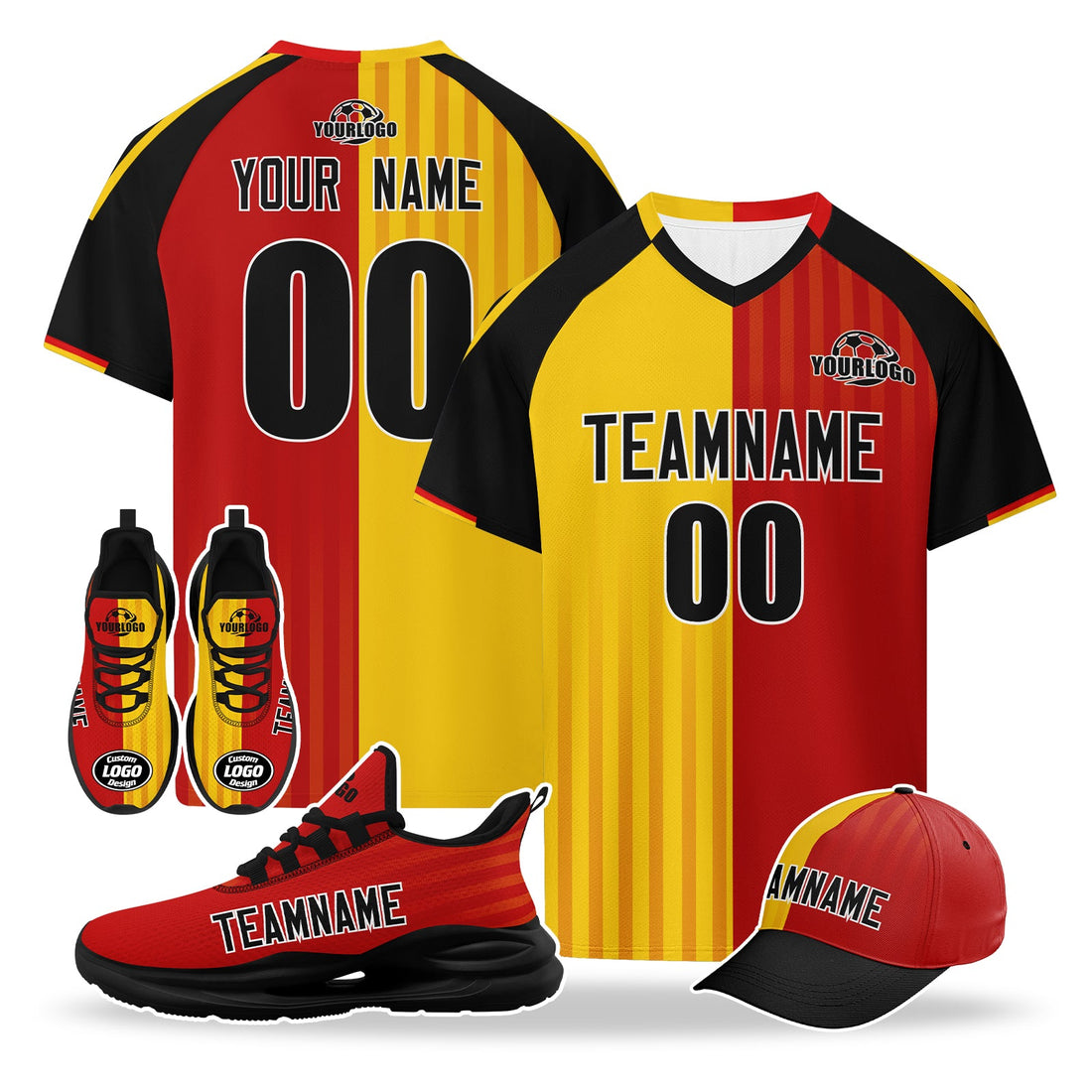 Custom Germany 2026 World Cup High Quality Soccer Stadium Version Jersey Sneakers Sports Shoes and Hat Combo Offer Personalized Team Name and Logo ZH-F007046-005