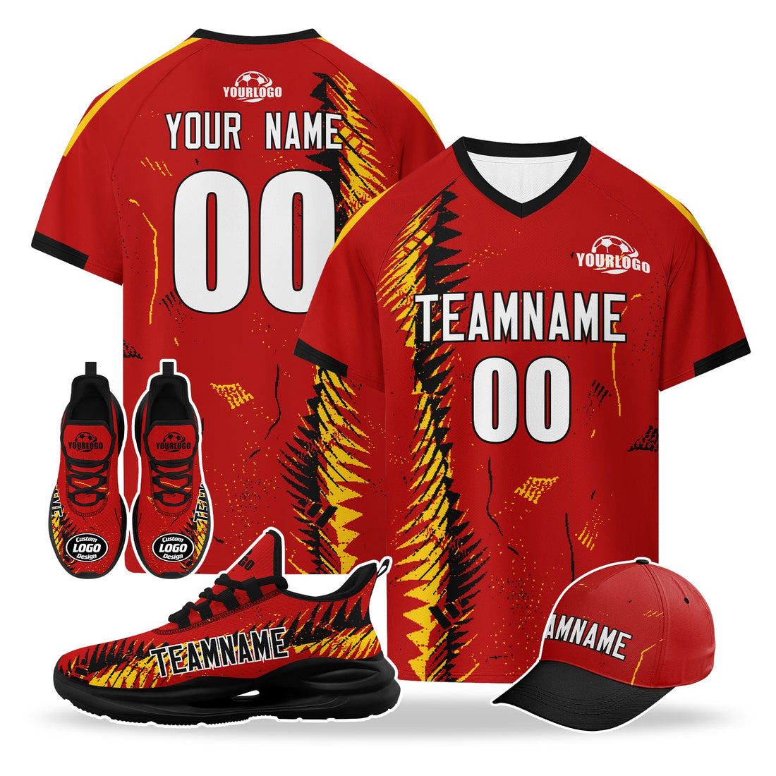 Custom Germany 2026 World Cup High Quality Soccer Stadium Version Jersey Sneakers Sports Shoes and Hat Combo Offer Personalized Team Name and Logo ZH-F007046-007
