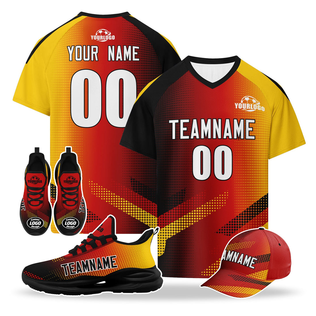 Custom Germany 2026 World Cup High Quality Soccer Stadium Version Jersey Sneakers Sports Shoes and Hat Combo Offer Personalized Team Name and Logo ZH-F007046-008