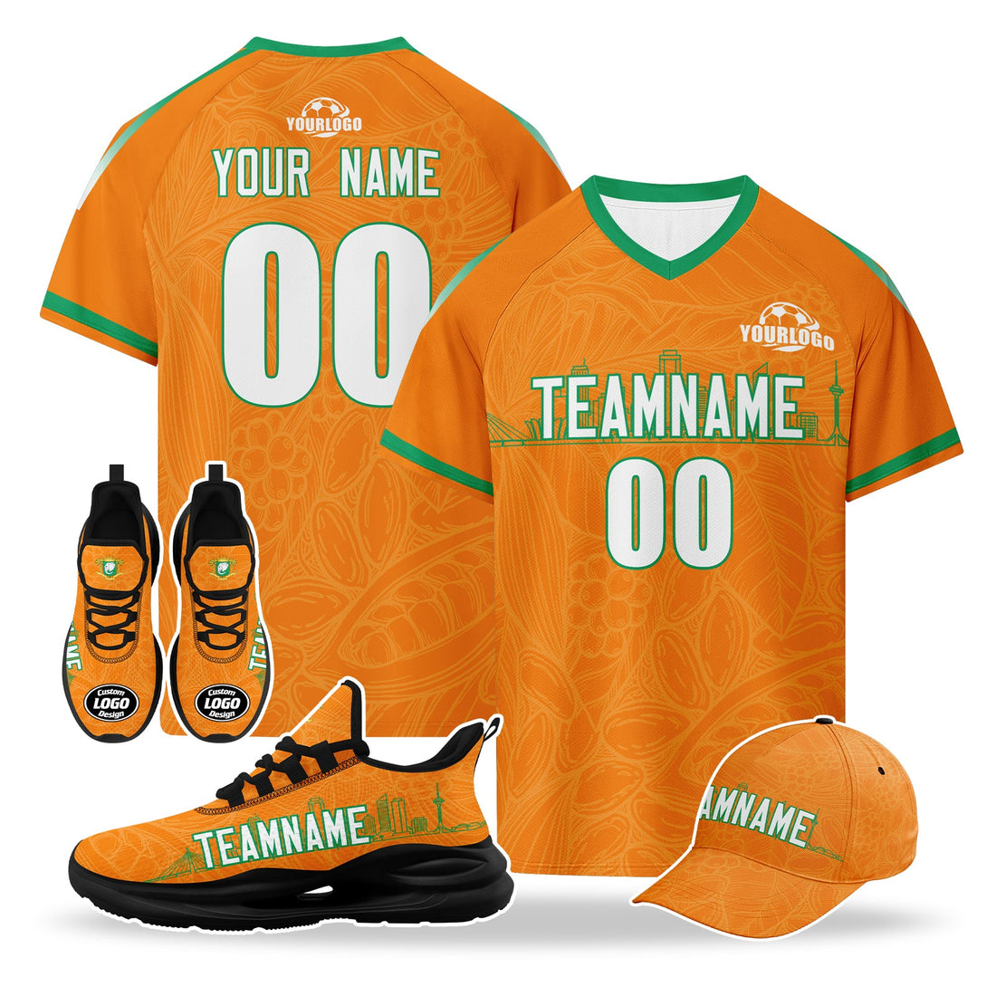 Custom Ivory Coast 2026 World Cup High Quality Soccer Stadium Version Jersey Sneakers Sports Shoes and Hat Combo Offer Personalized Team Name and Logo ZH-F007055-001