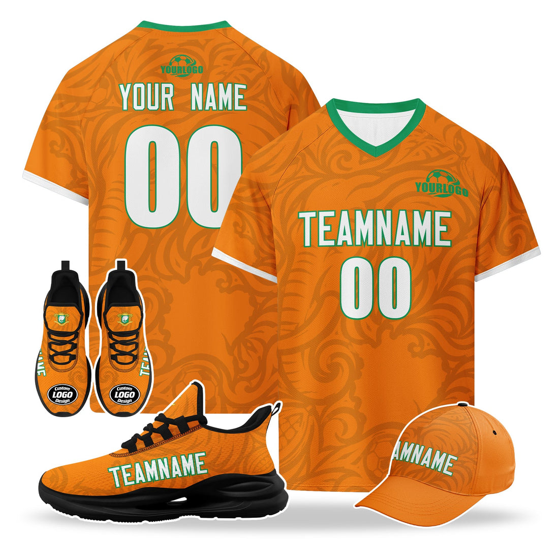 Custom Ivory Coast 2026 World Cup High Quality Soccer Stadium Version Jersey Sneakers Sports Shoes and Hat Combo Offer Personalized Team Name and Logo ZH-F007055-004