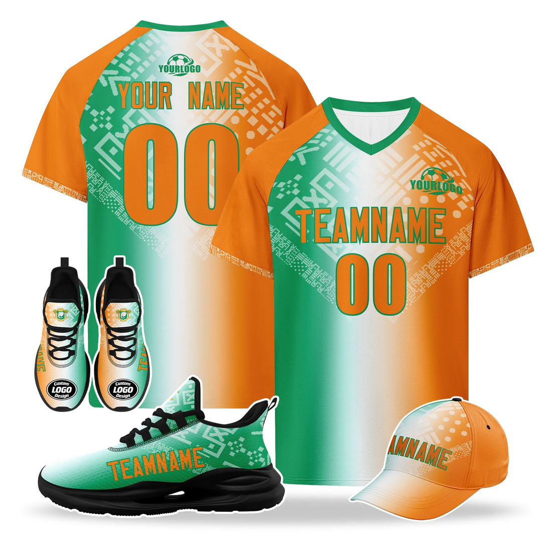 Custom Ivory Coast 2026 World Cup High Quality Soccer Stadium Version Jersey Sneakers Sports Shoes and Hat Combo Offer Personalized Team Name and Logo ZH-F007055-009