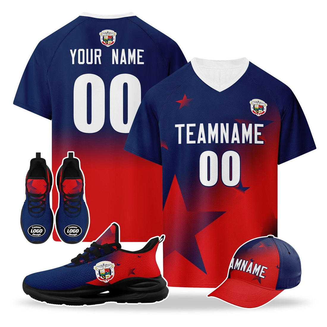 Custom Panama 2026 World Cup High Quality Soccer Stadium Version Jersey Sneakers Sports Shoes and Hat Combo Offer Personalized Team Name and Logo ZH-F007058-001