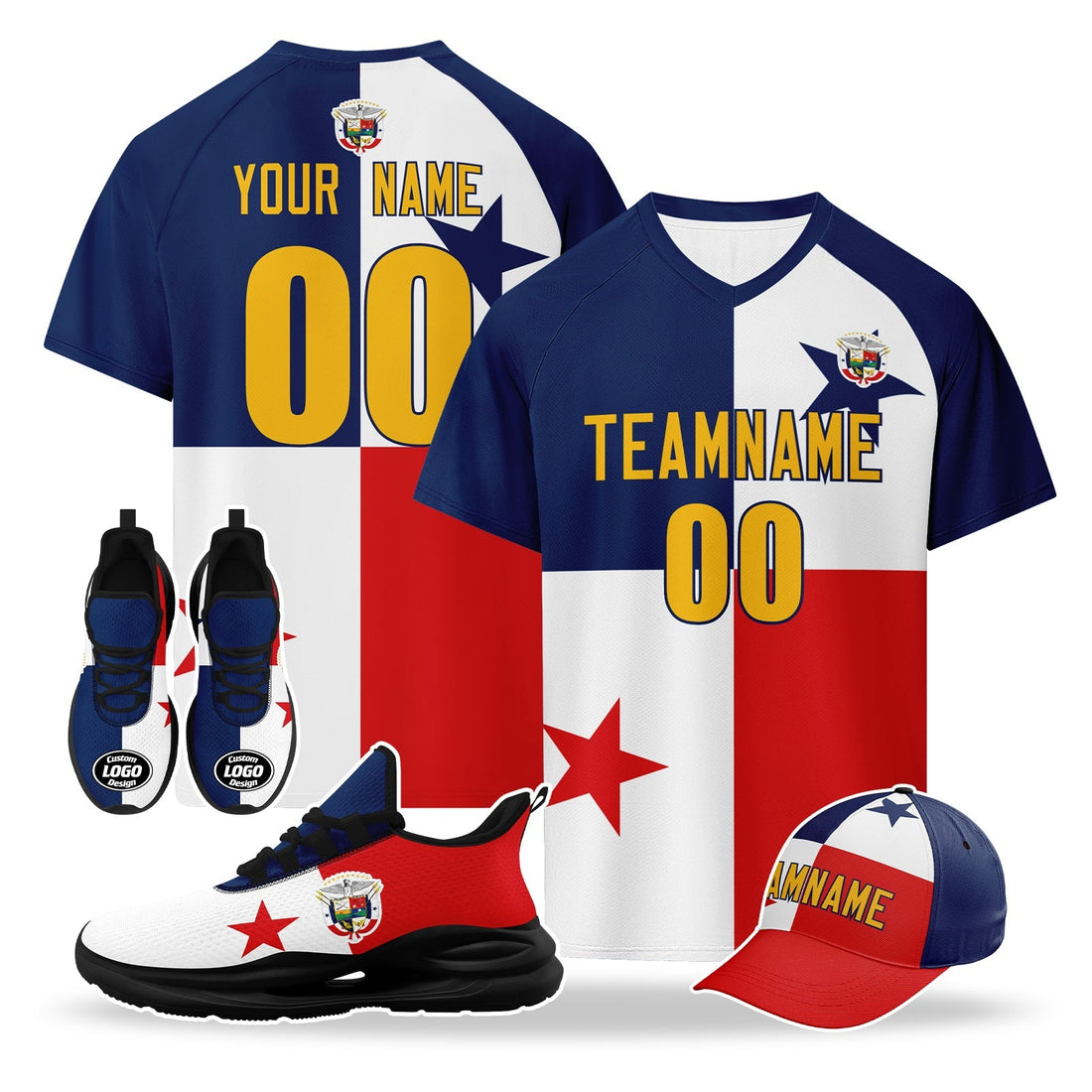 Custom Panama 2026 World Cup High Quality Soccer Stadium Version Jersey Sneakers Sports Shoes and Hat Combo Offer Personalized Team Name and Logo ZH-F007058-002