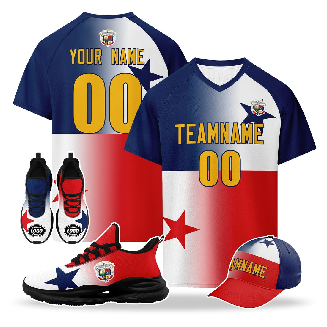 Custom Panama 2026 World Cup High Quality Soccer Stadium Version Jersey Sneakers Sports Shoes and Hat Combo Offer Personalized Team Name and Logo ZH-F007058-003