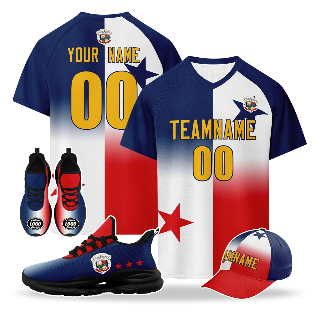 Custom Panama 2026 World Cup High Quality Soccer Stadium Version Jersey Sneakers Sports Shoes and Hat Combo Offer Personalized Team Name and Logo ZH-F007058-004