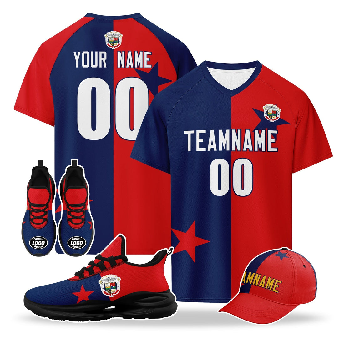 Custom Panama 2026 World Cup High Quality Soccer Stadium Version Jersey Sneakers Sports Shoes and Hat Combo Offer Personalized Team Name and Logo ZH-F007058-005